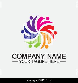 Teamwork connecting people hexagon concept logo symbol icon vector design Stock Vector