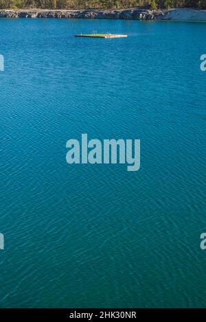 Sweden, Gotland Island, Labro, Bla Lagunen, Blue Lagoon, natural swimming area in former chalk quarry with blue green water Stock Photo