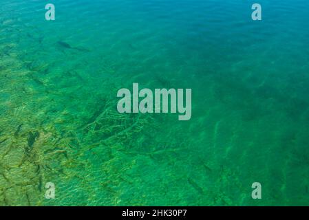 Sweden, Gotland Island, Labro, Bla Lagunen, Blue Lagoon, natural swimming area in former chalk quarry with blue green water Stock Photo