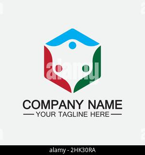 Teamwork connecting people hexagon concept logo symbol icon vector design Stock Vector