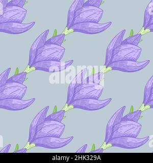 Hand drawn decorative seamless pattern with purple outline lower silhouettes ornament on light backkround. Graphic design for wrapping paper and fabri Stock Vector