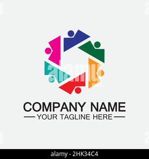 Teamwork connecting people hexagon concept logo symbol icon vector design Stock Vector