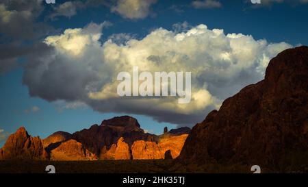 USA, Arizona, Kofa National Wildlife Area. Mountain and desert landscape. Stock Photo