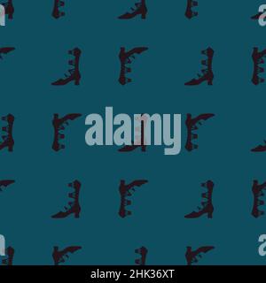 Dark seamless pattern with doodle black women boots ornament print. Turquoise background. Simple style. Stock illustration. Vector design for textile, Stock Vector