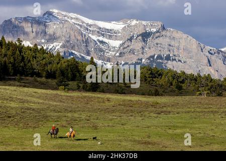 Cowboys ride at the Theodore Roosevelt Memorial Ranch near Dupuyer, Montana, USA (MR) Stock Photo