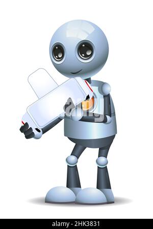 3d illustration of little robot hold and observe metaverse device on isolated white background Stock Photo