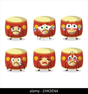 Red chinese drum cartoon character with sad expression. Vector illustration Stock Vector