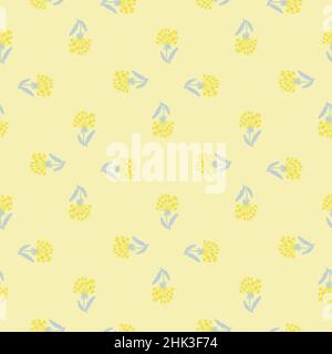 Geometric style meadow flowers seamless pattern with yellow dandelion silhouettes. Pastel background. Great for fabric design, textile print, wrapping Stock Vector