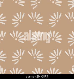 Blossom ornament seamless pattern with doodle chamomile flowers ornament. Beige background. Flat vector print for textile, fabric, giftwrap, wallpaper Stock Vector