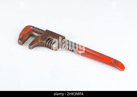 Old and rusty adjustable wrench. Studio shot Stock Photo