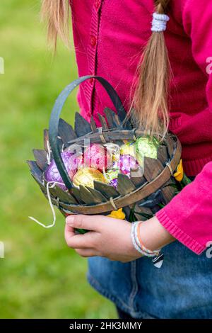 Egg hunt in a garden at Easter, Pas de Calais, France Stock Photo