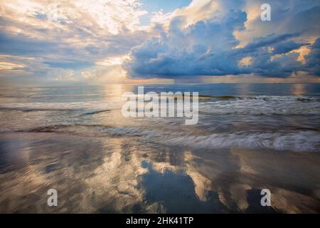 USA; North America; Georgia; Tybee Island; Sunrise and reflections on Tybee Island. Stock Photo