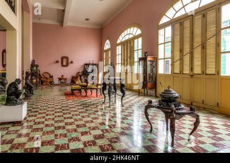 Colonial furniture and sculptures decorating a second floor room in the Decorative Arts Museum. The 'Museo de Artes Decorativas' is a famous place and Stock Photo