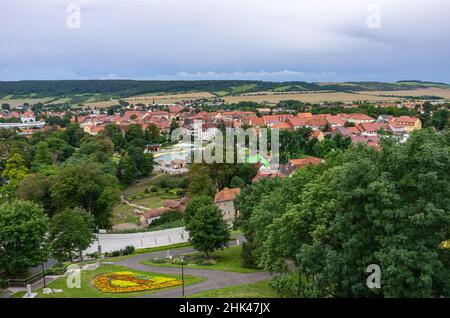 View from Hausmann Tower (Hausmannsturm) over Bad Frankenhausen, Thuringia, Germany. Stock Photo