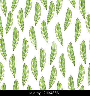 Isolated seamless pattern with little green random abstract leaf elements. White background. Bloom print. Stock illustration. Vector design for textil Stock Vector