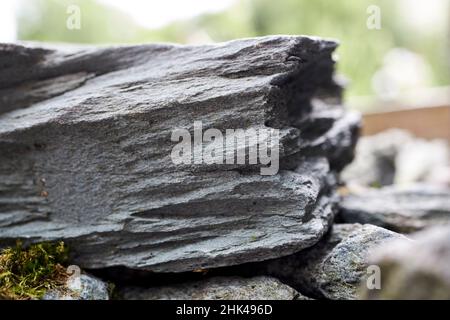 close up detail of strata in piece of local slate near ambleside lake district, cumbria, england, uk Stock Photo