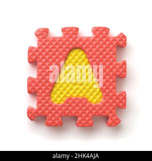 Top view of letter A foam puzzle piece isolated on white Stock Photo
