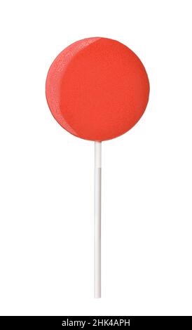 Front view of red round fruit lollipop isolated isolated on white Stock Photo