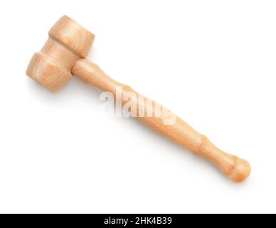 Top view of wooden meat tenderizer isolated on white Stock Photo