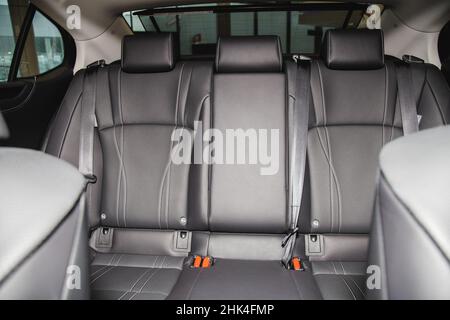 Rear seats and leather interior of a premium car Stock Photo