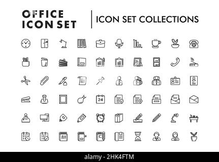 Comprehensive Office Icon Set Collection featuring essential workplace symbols for presentations and design projects. Stock Vector