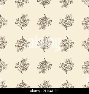 Grey bush silhouettes seamless pattern in doodle simple style. Pastel background. Floral nature backdrop. Stock illustration. Vector design for textil Stock Vector
