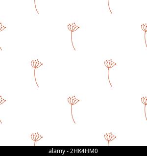 Isolated seamless pattern with simple orange contoured dill umbrella print. White background. Vector illustration for seasonal textile prints, fabric, Stock Vector
