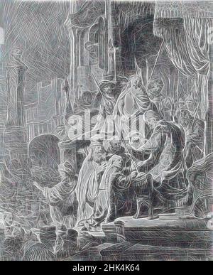 Inspired by Christ Before Pilate: Large Plate, Rembrandt Harmensz. van Rijn, Dutch, 1606-1669, Etching on laid paper, Netherlands, 1635-1636, Plate: 21 7/8 x 17 3/4 in., 55.6 x 45.1 cm, Reimagined by Artotop. Classic art reinvented with a modern twist. Design of warm cheerful glowing of brightness and light ray radiance. Photography inspired by surrealism and futurism, embracing dynamic energy of modern technology, movement, speed and revolutionize culture Stock Photo