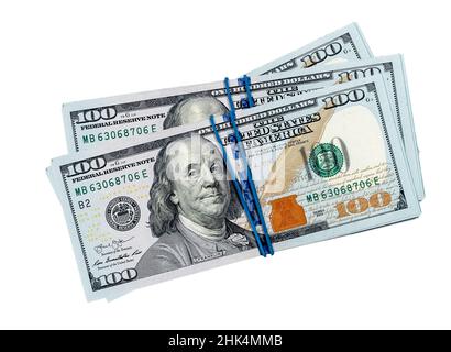 One hundred dollar bills stack isolated on white background. US currency. Financial concept. High quality photo Stock Photo