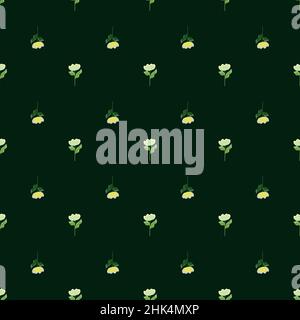 Abstract seamless pattern with little simple flower elements ornament. Black background. Green floral print. Flat vector print for textile, fabric, gi Stock Vector