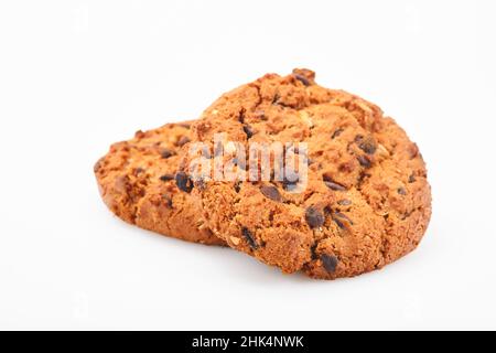 Stack of chocolate chip cookies on white background. Stock Photo