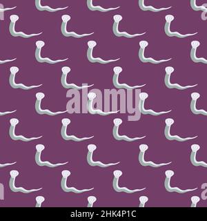 Abstract blue simple snakes silhouettes seamless pattern in hand drawn style. Purple background. Stock illustration. Vector design for textile, fabric Stock Vector