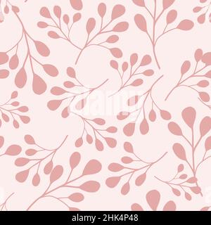 Garden exotic style seamless pattern in pink and lilac tones with doodle eucalyptus shapes. Simple style. Designed for fabric design, textile print, w Stock Vector