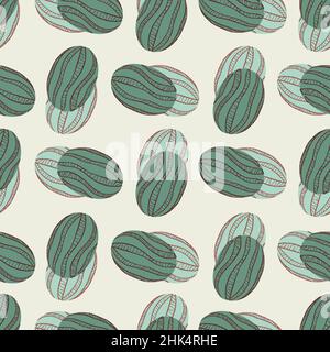 Green simple watermelons shapes with shadow seamless pattern. Grey background. Organic vitamin print. Graphic design for wrapping paper and fabric tex Stock Vector