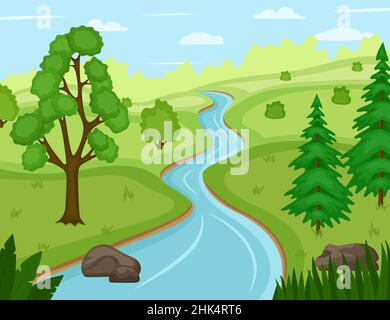 Beautiful nature landscape with river, vector illustration Stock Vector