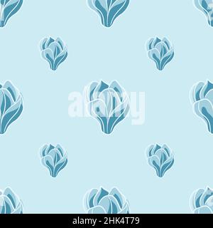 Nature seamless pattern with minimalistic magnolia flowers print. Blue tones. Floral bloom backdrop. Flat vector print for textile, fabric, giftwrap, Stock Vector