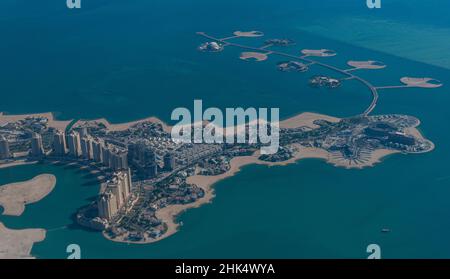 Aerial of an artifical island, Qatar, Middle East Stock Photo
