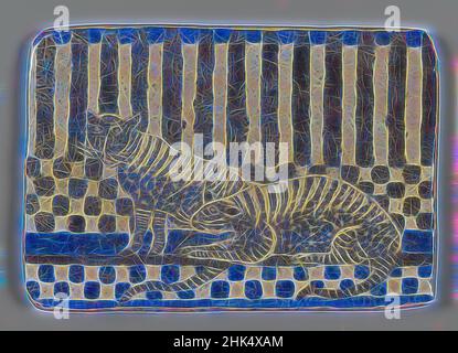 Inspired by Tile, Glazed earthenware, United States, 19th century, 5 7/8 x 4 in., 14.9 x 10.2 cm, 19th century animal art, animals, black, black cat, blue, blue and white, caged, cat, cats, checker, earthenware, glazed, Glazed tile with animals, stripped, tigers, Tile, Reimagined by Artotop. Classic art reinvented with a modern twist. Design of warm cheerful glowing of brightness and light ray radiance. Photography inspired by surrealism and futurism, embracing dynamic energy of modern technology, movement, speed and revolutionize culture Stock Photo