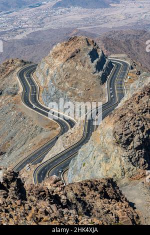 Al Hada road in between the mountains, Taif, Kingdom of Saudi Arabia, Middle East Stock Photo