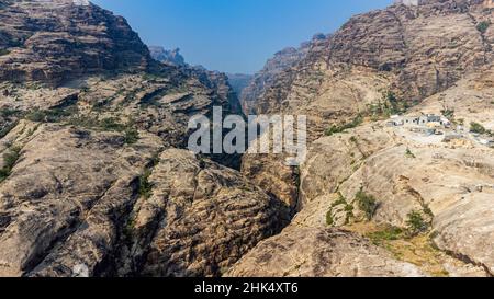 Aerial of the Wadi Lajab canyon, Asir Mountains, Kingdom of Saudi Arabia, Middle East Stock Photo