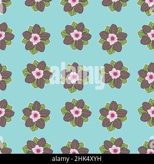 Nature hand drawn seamless pattern with beige anemone buds flower ornament. Bright blue background. Stock illustration. Vector design for textile, fab Stock Vector