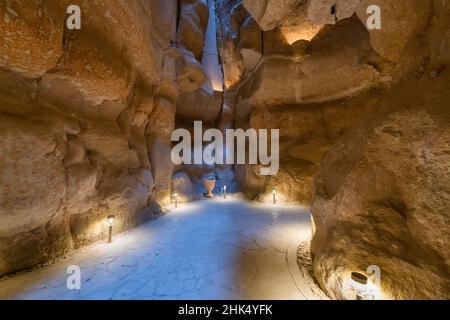 Cave at Al Qarah mountain, Al Ahsa (Al Hasa) Oasis, UNESCO World Heritage Site, Hofuf, Kingdom of Saudi Arabia, Middle East Stock Photo