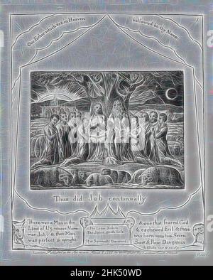 Inspired by Thus Did Job Continually, from Illustrations of the Book of Job, William Blake, British, 1757-1827, Engraving, 1825, 8 5/16 x 6 7/16 in., 21.1 x 16.3 cm, Reimagined by Artotop. Classic art reinvented with a modern twist. Design of warm cheerful glowing of brightness and light ray radiance. Photography inspired by surrealism and futurism, embracing dynamic energy of modern technology, movement, speed and revolutionize culture Stock Photo