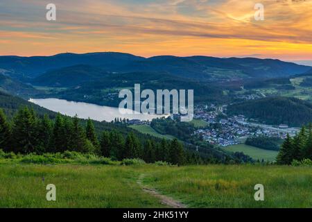 View from Hochfirst mountain over Titisee lake to Feldberg mountain, Black Forest, Baden-Wurttemberg, Germany, Europe Stock Photo