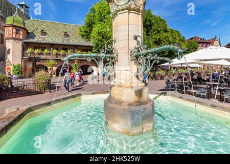 Schwendi Fountain at Place de l'Ancienne Douane Square, Colmar, Alsace, Haut-Rhin, France, Europe Stock Photo