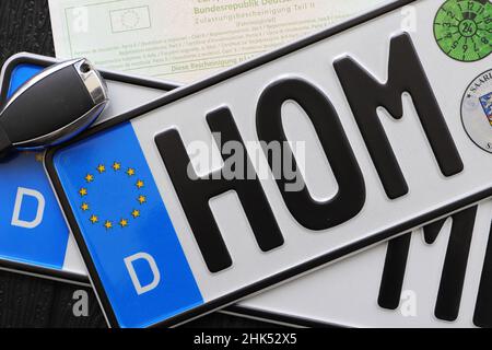 License plate with a car key Stock Photo