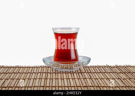 Glass of turkish tea on white background Stock Photo