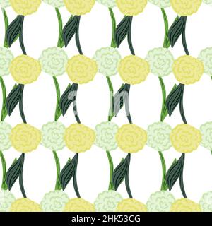 Isolated seamless pattern with pastel yellow and blue roses silhouettes. Flowers print. White background. Stock illustration. Vector design for textil Stock Vector