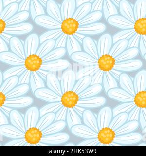 Random blue contoured daisy flower silhouettes seamless pattern. Vector design for textile, fabric, giftwrap, wallpapers. Stock Vector