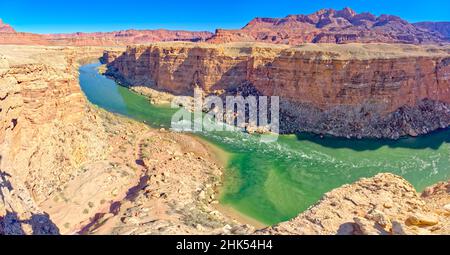 Colorado River flowing through Marble Canyon, viewed above Cathedral Wash, adjacent to the Glen Canyon Recreation Area, Arizona Stock Photo